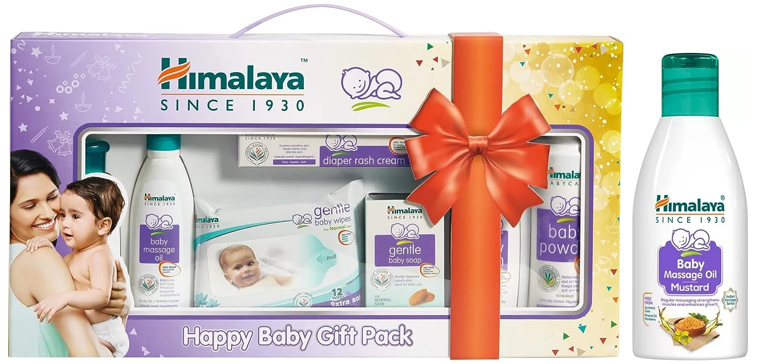 Himalaya Baby Gift Pack Series - White & Himalaya Baby Massage Oil (Mustard), 607 g-1.webp